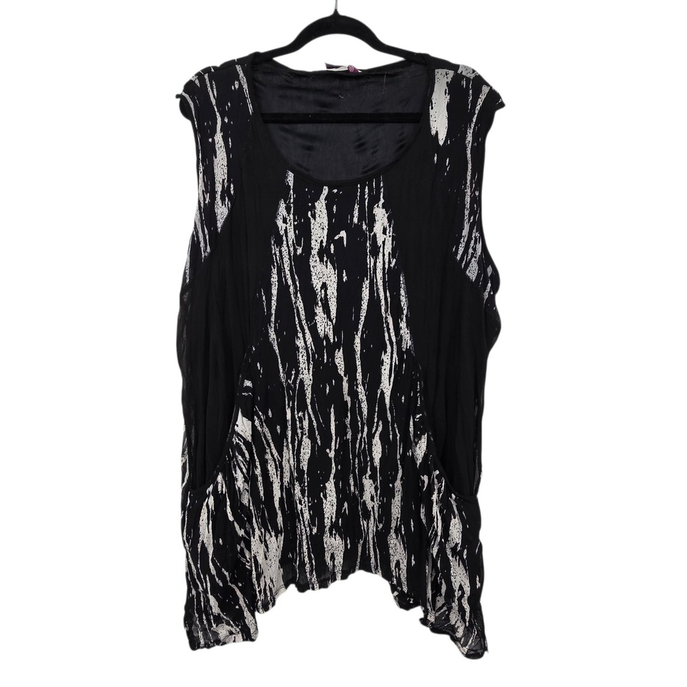 Pick A Berry Tunic Tank Top Women 2XL Black Abstract Lagenlook Artsy Art-to-wear